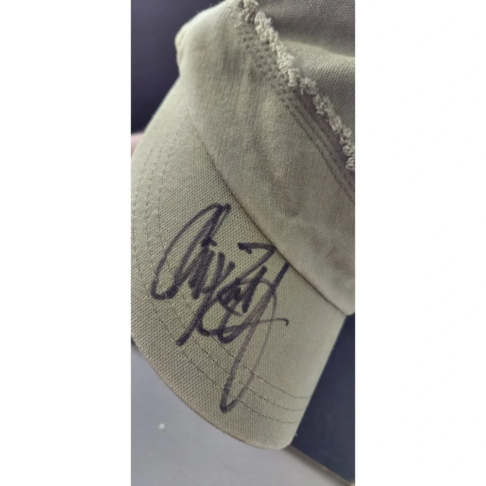 Unknow Autograph handwritten signature olive green distressed cadet Style Cap